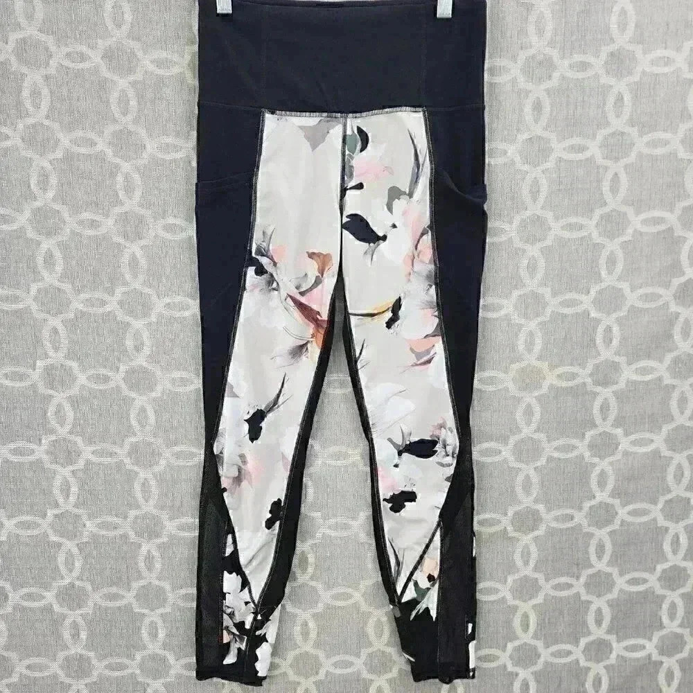 Athleta Floral Mesh Black Cropped Leggins Women's S - Picture 1 of 10